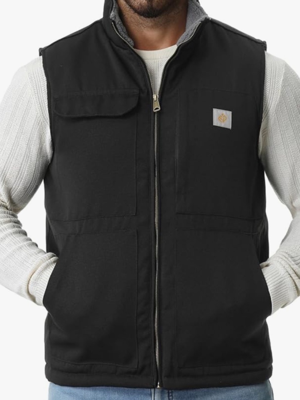 Men's Washed Duck Sherpa-Lined Vest Mock-Neck Outerwear Work Utility Vests XL